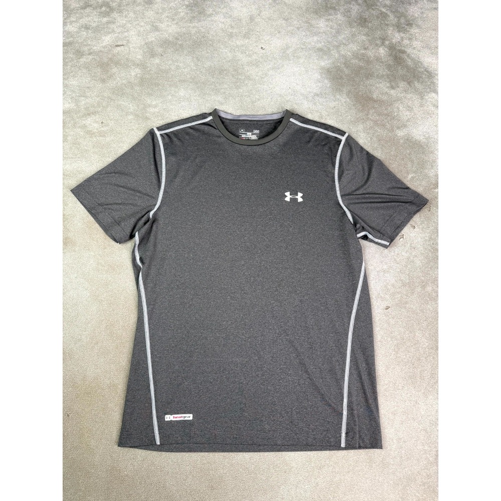 Under Armour HeatGear T-Shirt Mens Large Gray Contrast Stitch Athletic Fitted